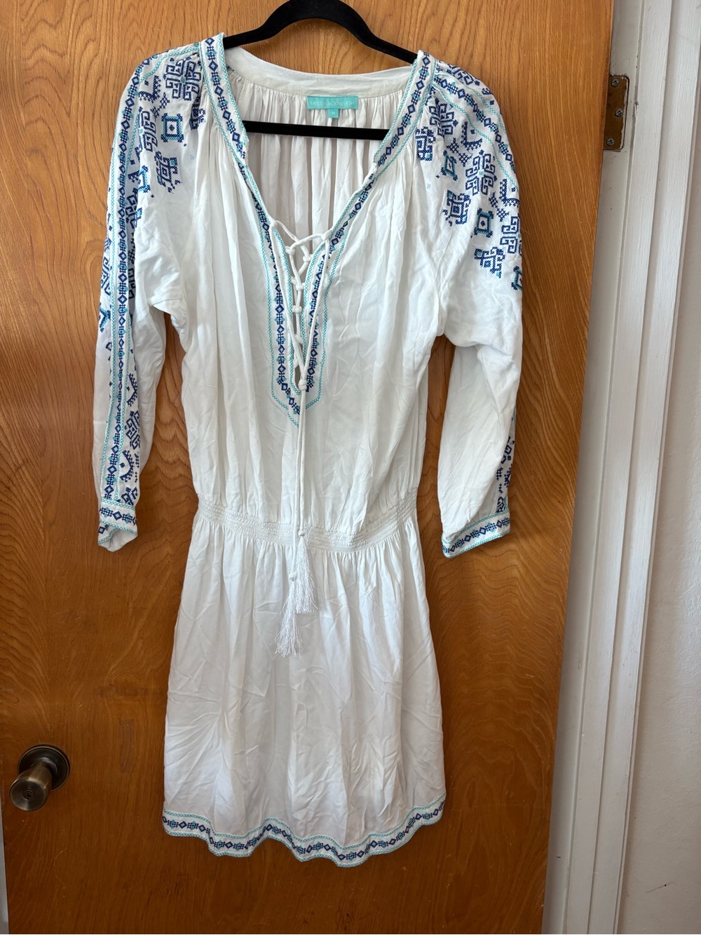 Melissa Odabash White Long Sleeve Embroidered Boho Dress cover up M
